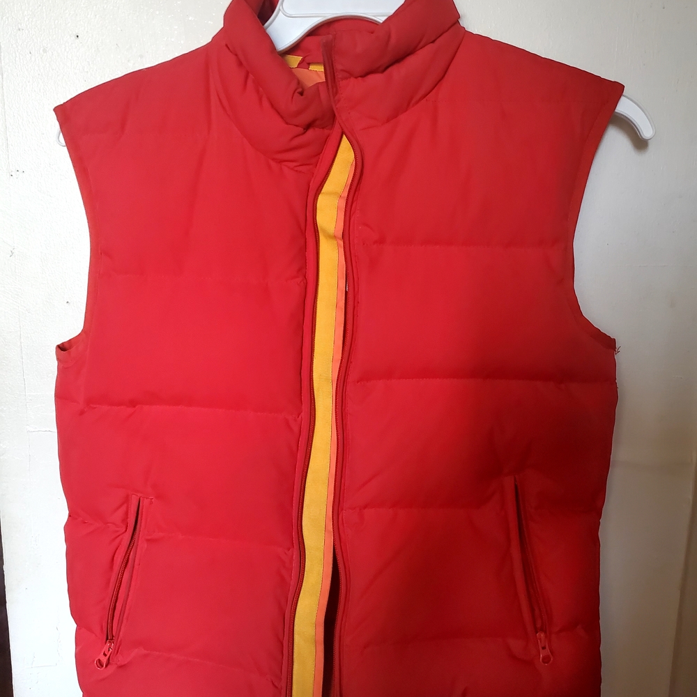 Red Puffer Vest with Yellow Detail